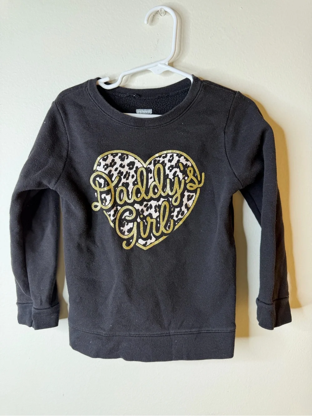 Girls Black 'Daddy's Girl' Heart Sweatshirt with Leopard Print